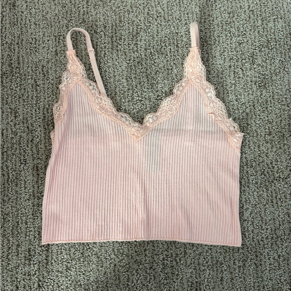 Francesca's Collections Pink Lace Trim Tank Top